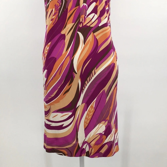 Yoana Baraschi Dress Womens XS Purple Orange Abstract Feather Print Shift Silk - Picture 3 of 14